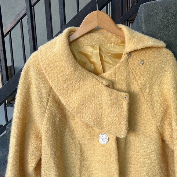 Vintage Butter Yellow Wool Trench Coat Riviera  Loomed by Einiger for Betty Rose - Picture 3 of 8